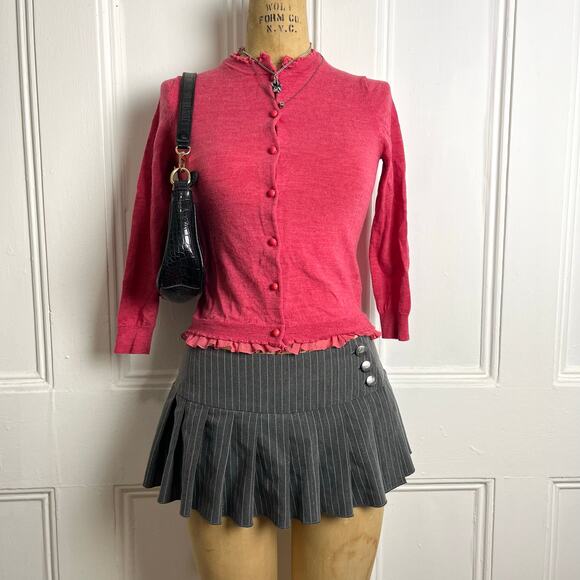 J.Crew Merino Wool button up long sleeve cardigan with ruffled lining coquette - Picture 2 of 8